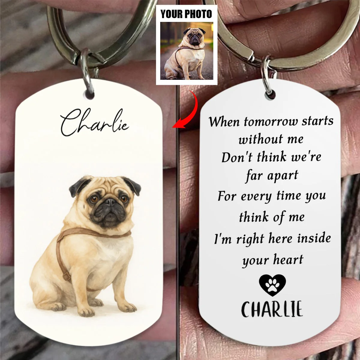 Custom Watercolor Photo Forever My Furry Angel - Memorial Personalized Keychain - Sympathy Gift For Pet Owners, Pet Lovers - Image 2