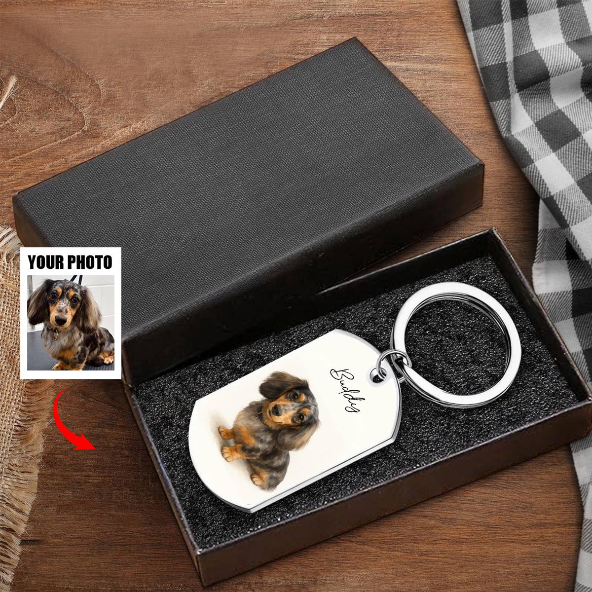 Custom Watercolor Photo Forever My Furry Angel - Memorial Personalized Keychain - Sympathy Gift For Pet Owners, Pet Lovers - Image 3