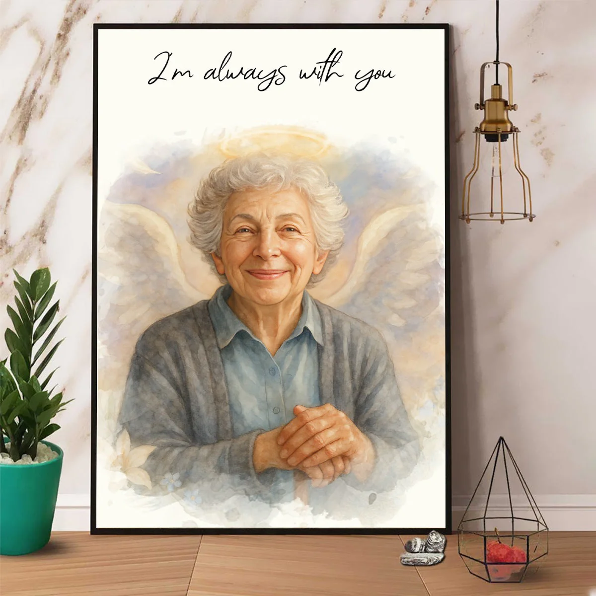 Custom Watercolor Portraits Personalized Canvas Poster,Loss Of Loved One Gift - Image 2