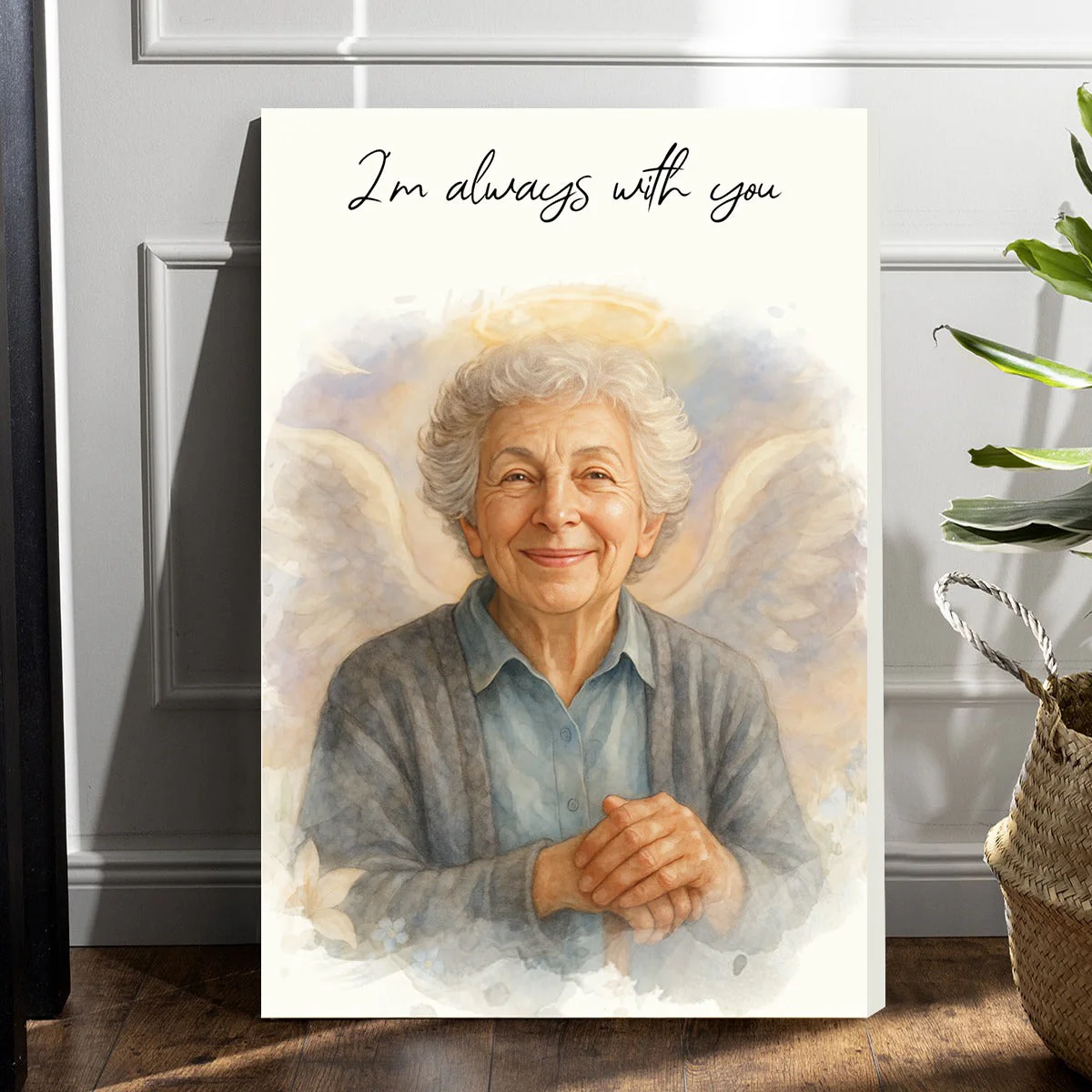 Custom Watercolor Portraits Personalized Canvas Poster,Loss Of Loved One Gift - Image 3