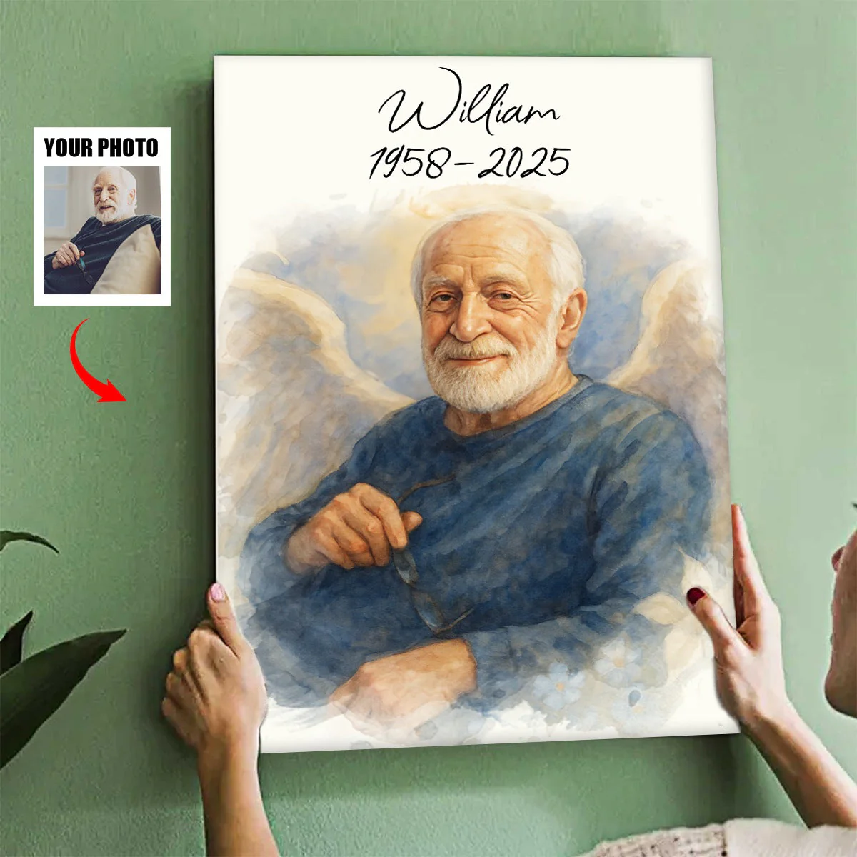Custom Watercolor Portraits Personalized Canvas Poster,Loss Of Loved One Gift - Image 4