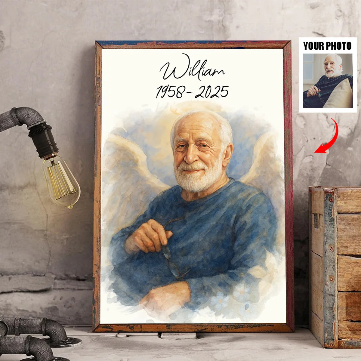 Custom Watercolor Portraits Personalized Canvas Poster,Loss Of Loved One Gift - Image 5