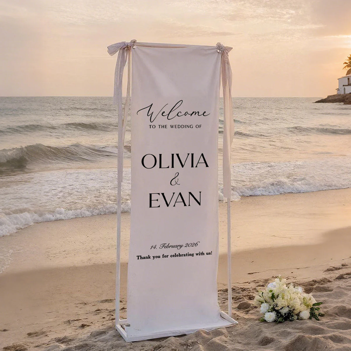 Custom Wedding Welcome Sign | Personalized Fabric Banner for Ceremony or Reception Entrance | Engagement Party Sign - Image 2