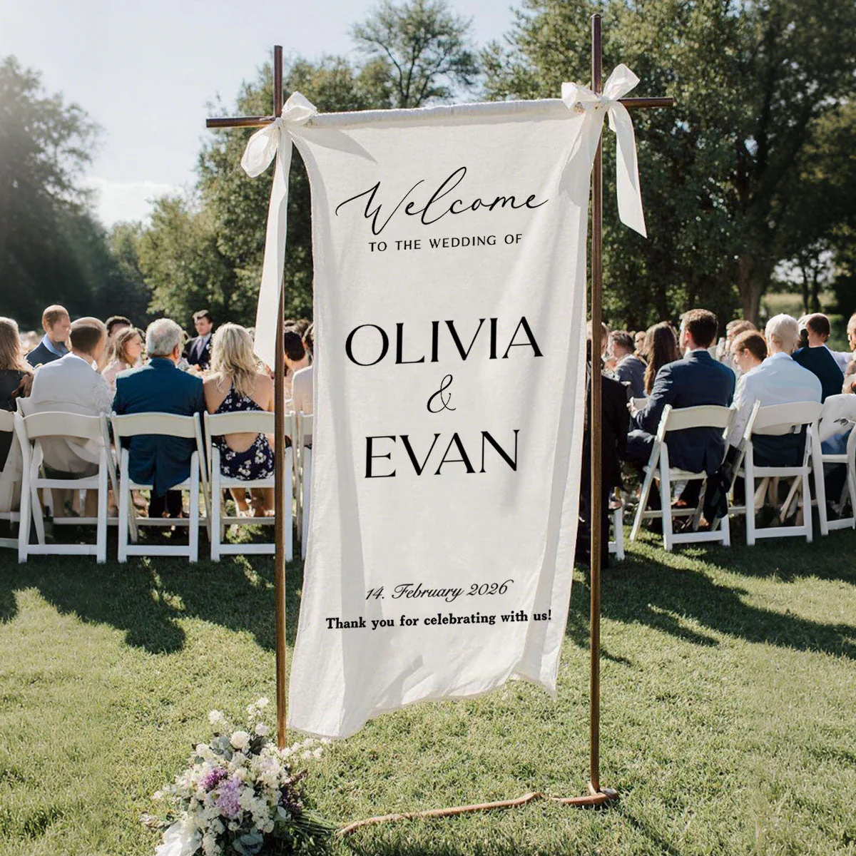 Custom Wedding Welcome Sign | Personalized Fabric Banner for Ceremony or Reception Entrance | Engagement Party Sign - Image 3