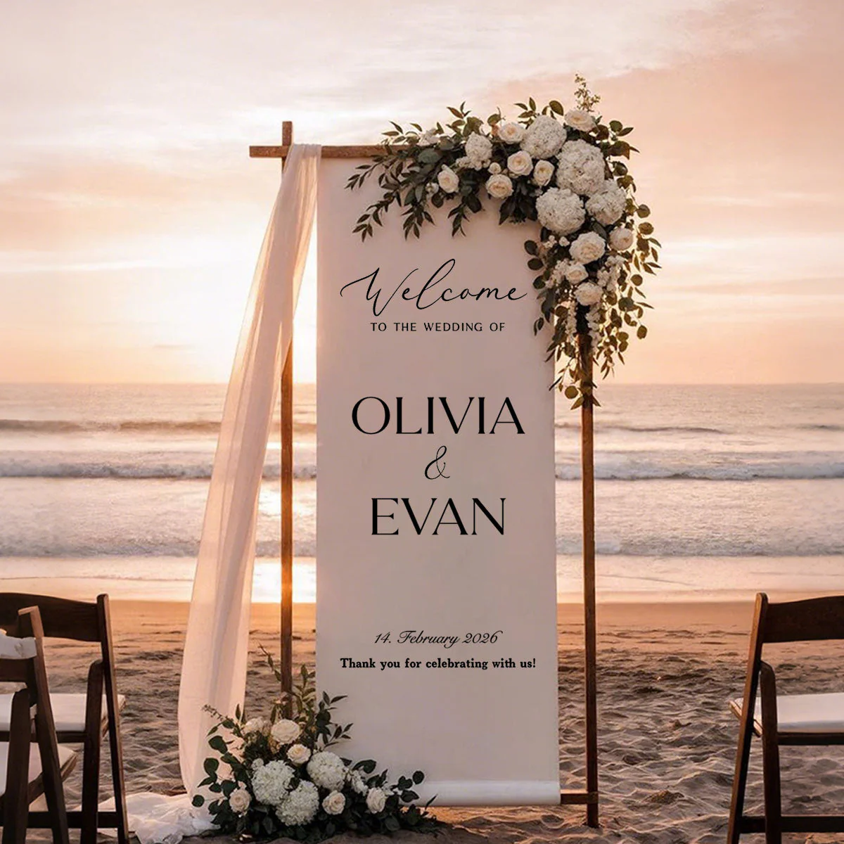 Custom Wedding Welcome Sign | Personalized Fabric Banner for Ceremony or Reception Entrance | Engagement Party Sign - Image 5