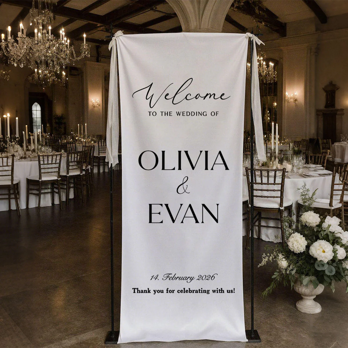 Custom Wedding Welcome Sign | Personalized Fabric Banner for Ceremony or Reception Entrance | Engagement Party Sign - Image 6