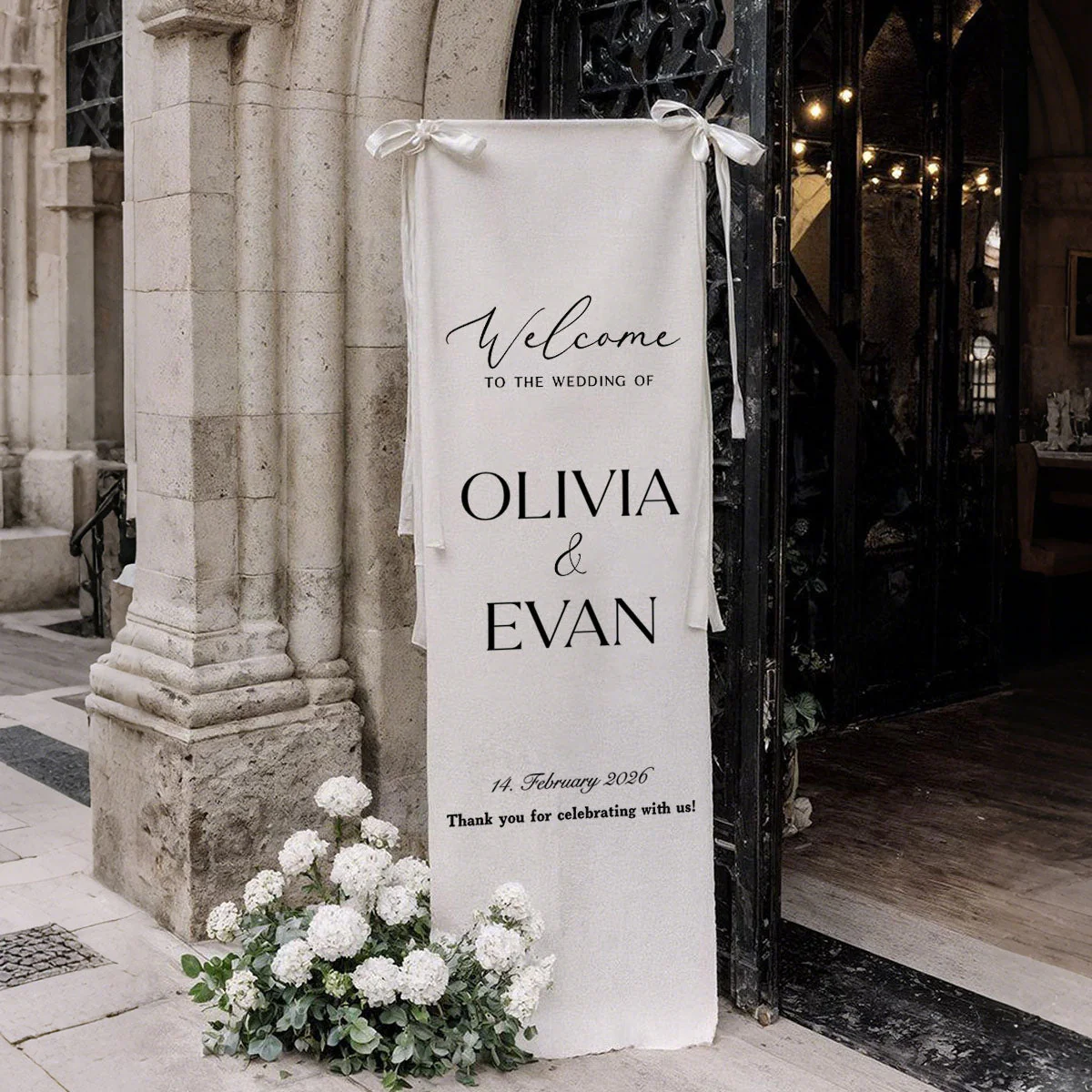 Custom Wedding Welcome Sign | Personalized Fabric Banner for Ceremony or Reception Entrance | Engagement Party Sign - Image 7