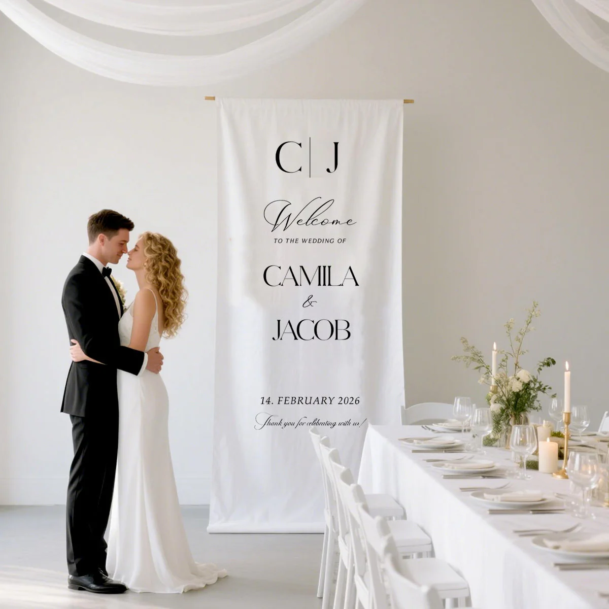 Custom Wedding Welcome Sign Wedding Banner - Personalized Fabric Banner for Ceremony or Reception Entrance - Image 4
