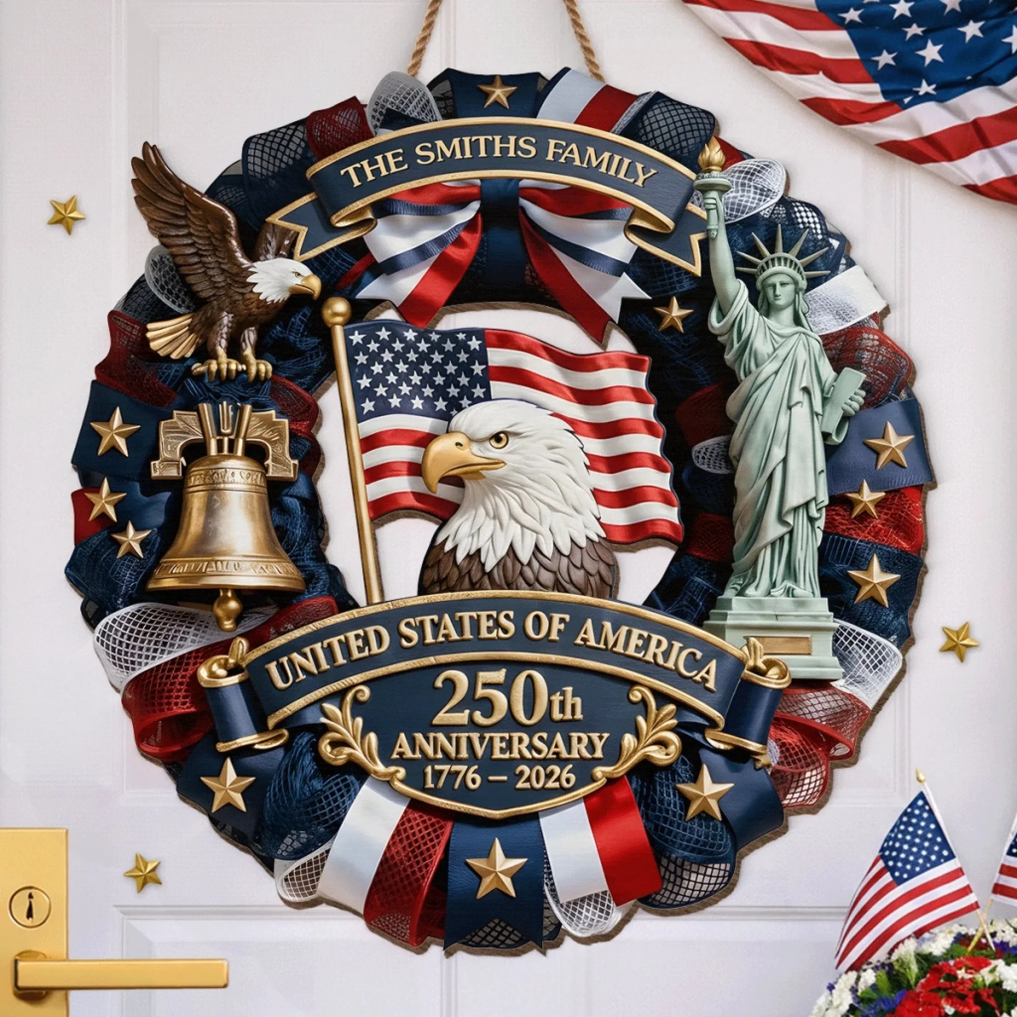 Custom Wood Sign - Personalized America 250th Anniversary Gifts For Mom, Dad, Brother, Sister, Kids - Family Forever United - Image 6