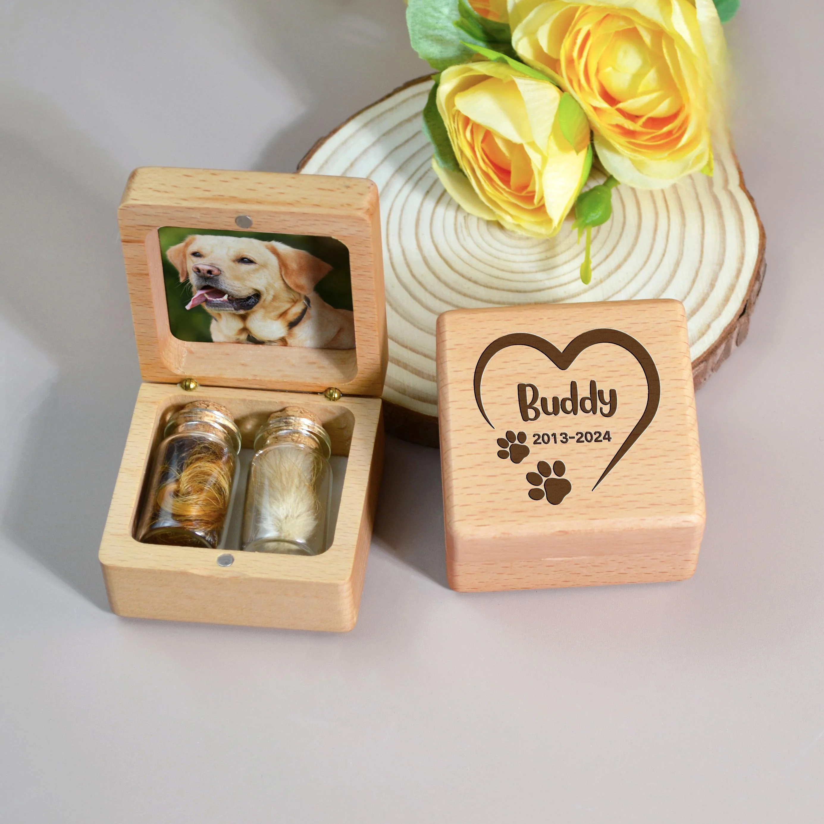 Custom Wooden Pet fur Keepsake Personalized Wooden Pet Ashes Box Pet Loss Gifts - Image 5