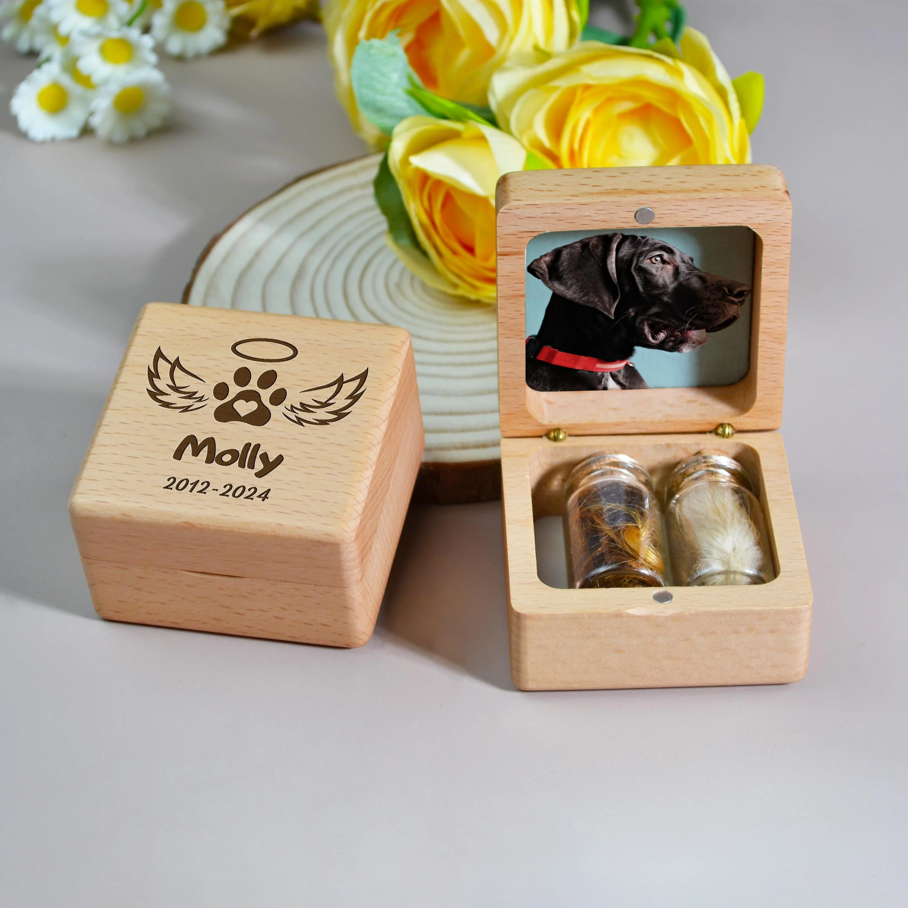 Custom Wooden Pet fur Keepsake Personalized Wooden Pet Ashes Box Pet Loss Gifts - Image 9