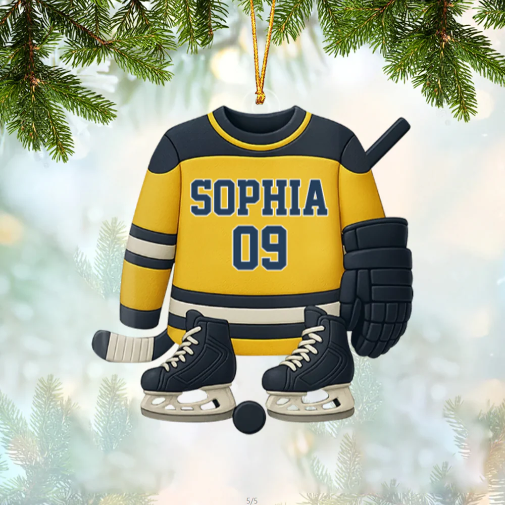 Customizable Hockey Jersey and Ice Skates Design Personalized Hockey Acrylic Ornament - Image 2