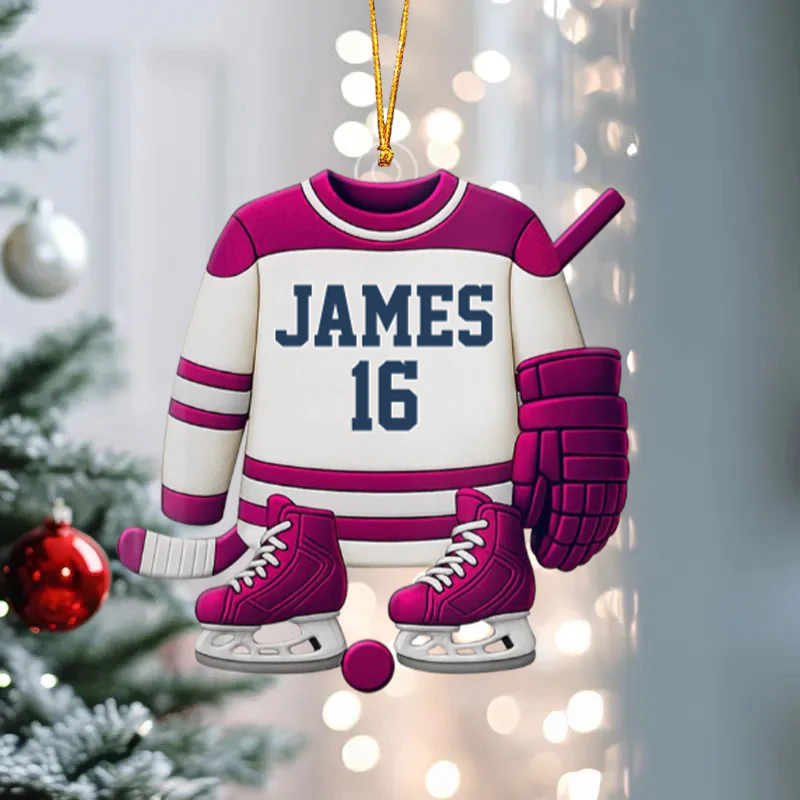 Customizable Hockey Jersey and Ice Skates Design Personalized Hockey Acrylic Ornament - Image 3