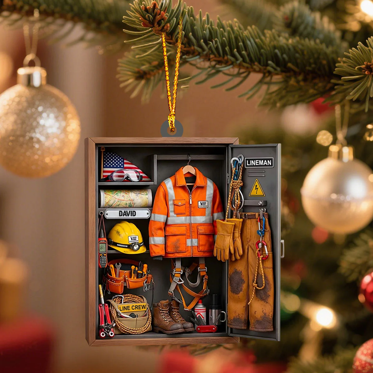 Customize This Unique Lineman Tribute Featuring Jacket And Tools, Personalized Custom Wood Ornament, Gift For Linemen And Utility Workers - Image 2