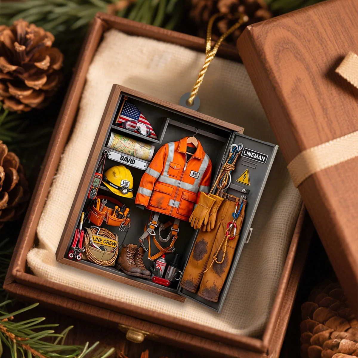 Customize This Unique Lineman Tribute Featuring Jacket And Tools, Personalized Custom Wood Ornament, Gift For Linemen And Utility Workers - Image 3