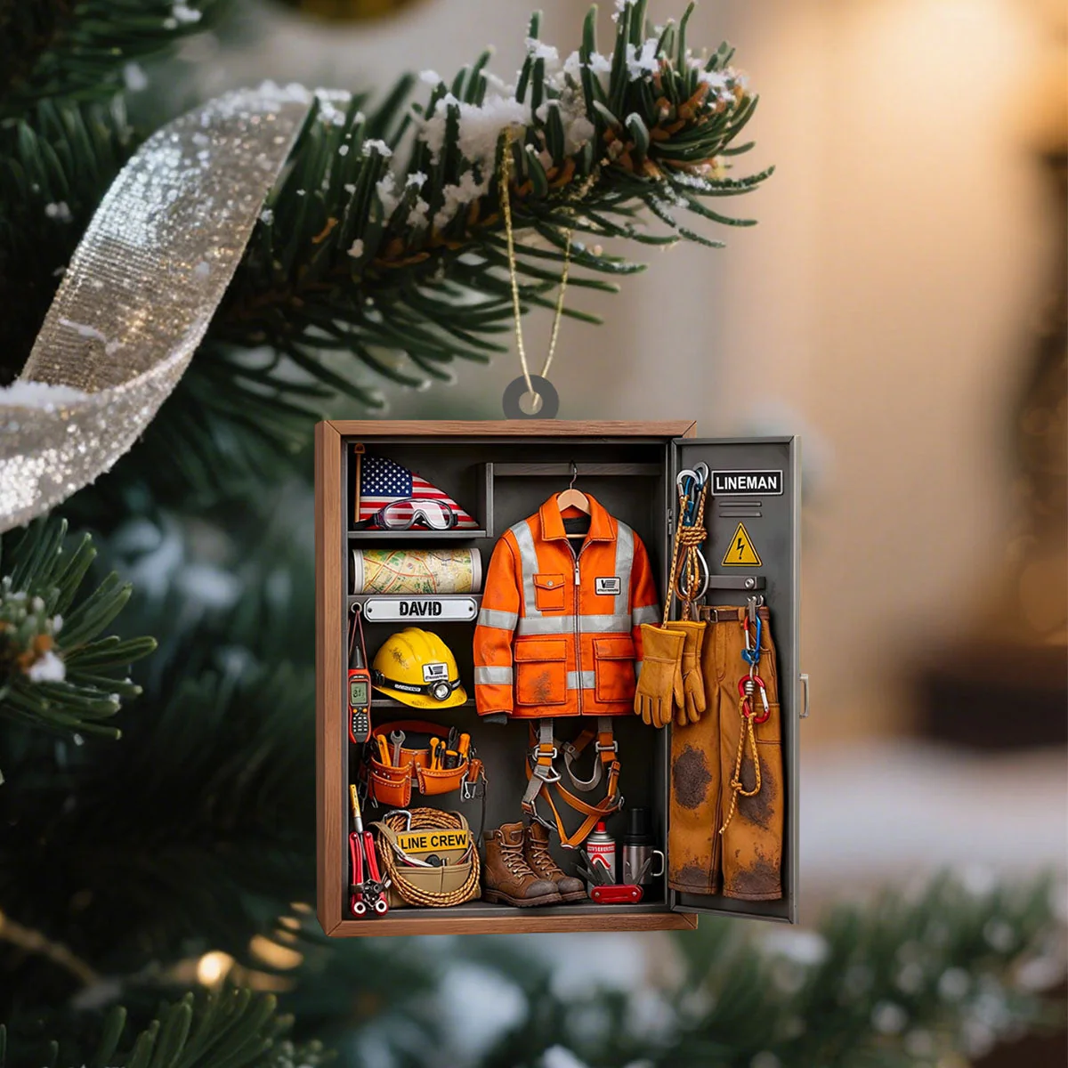 Customize This Unique Lineman Tribute Featuring Jacket And Tools, Personalized Custom Wood Ornament, Gift For Linemen And Utility Workers - Image 4