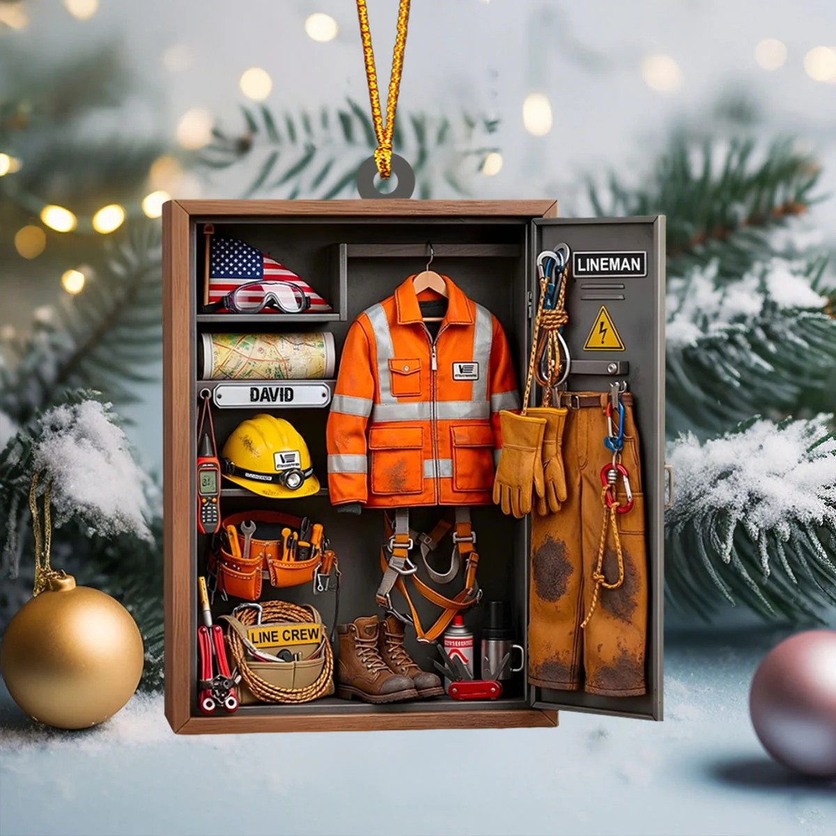 Customize This Unique Lineman Tribute Featuring Jacket And Tools, Personalized Custom Wood Ornament, Gift For Linemen And Utility Workers - Image 5