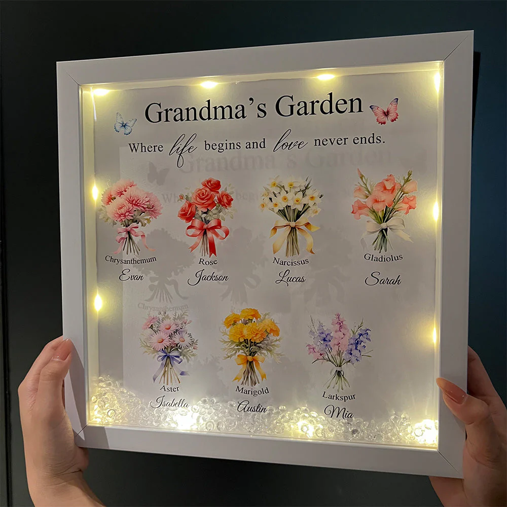 Customized Mom's Garden Birth Flower Light Frame Box - Image 2