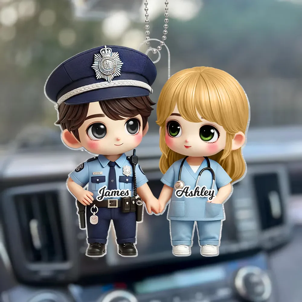 Cute Cartoon Couple Gift by Occupation Gift, Personalized Acrylic Car Ornament - Image 6