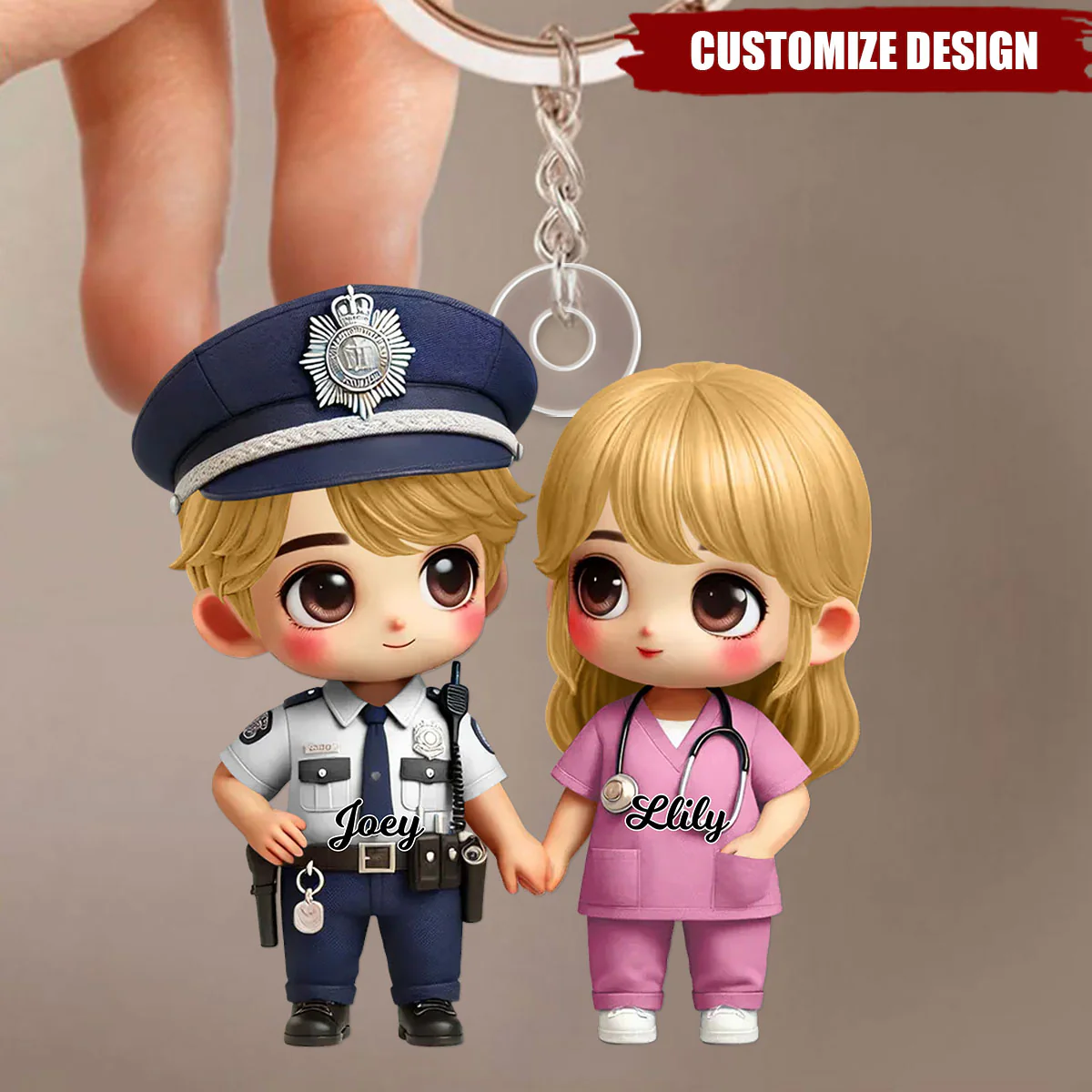 Cute Cartoon Couple Gift by Occupation Gift, Personalized Acrylic Keychain - Image 2