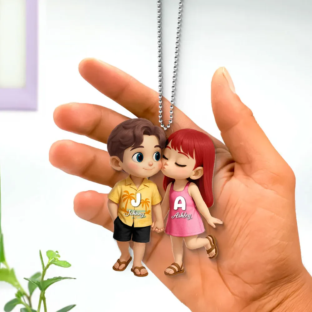 Cute Cartoon Couple Summer Vibe Personalized Acrylic Car Ornament - Image 6