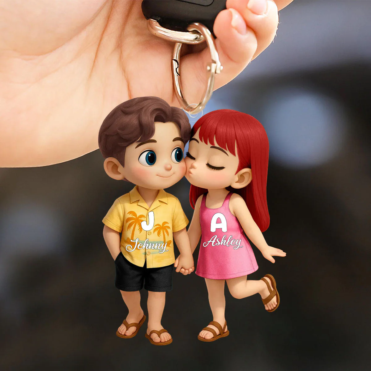 Cute Cartoon Couple Summer Vibe Personalized Acrylic Keychain - Image 2