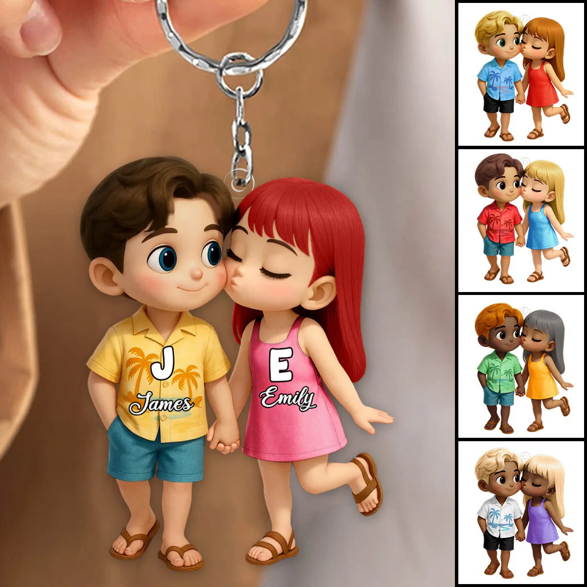 Cute Cartoon Couple Summer Vibe Personalized Acrylic Keychain - Image 3