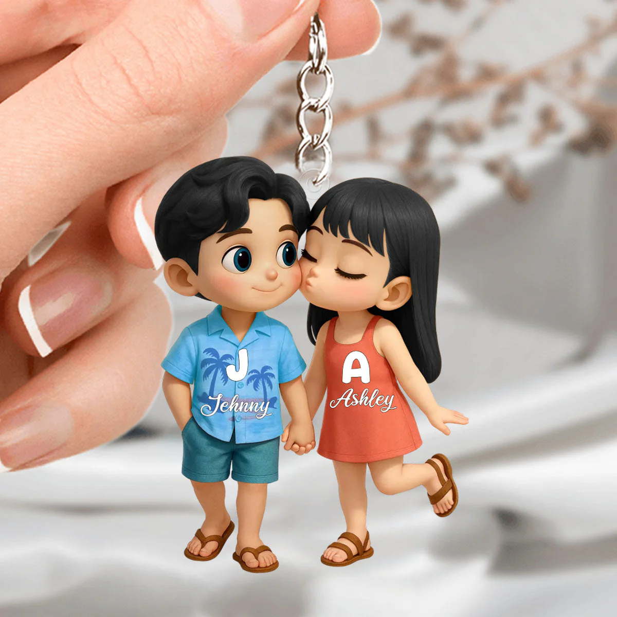 Cute Cartoon Couple Summer Vibe Personalized Acrylic Keychain - Image 4