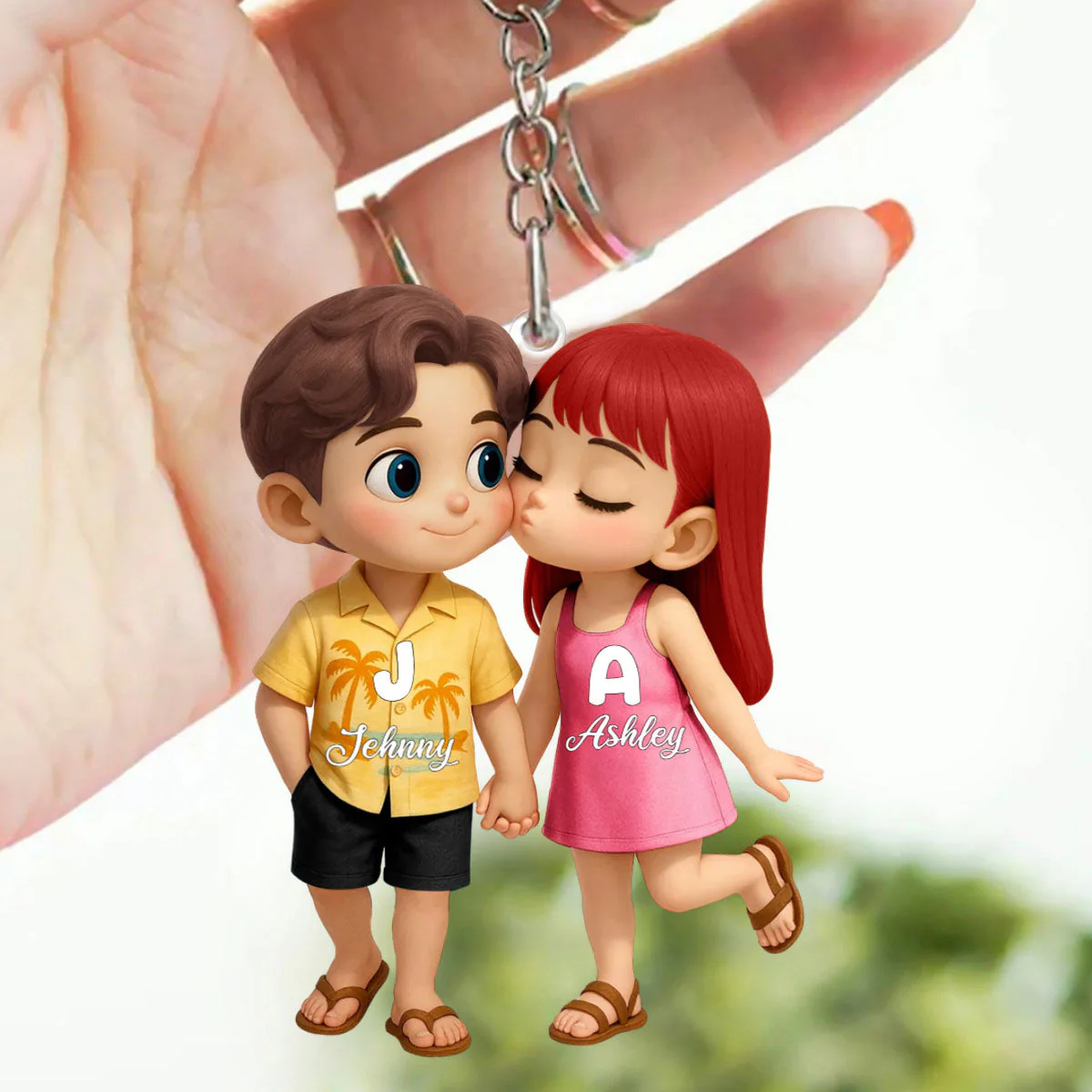 Cute Cartoon Couple Summer Vibe Personalized Acrylic Keychain - Image 5