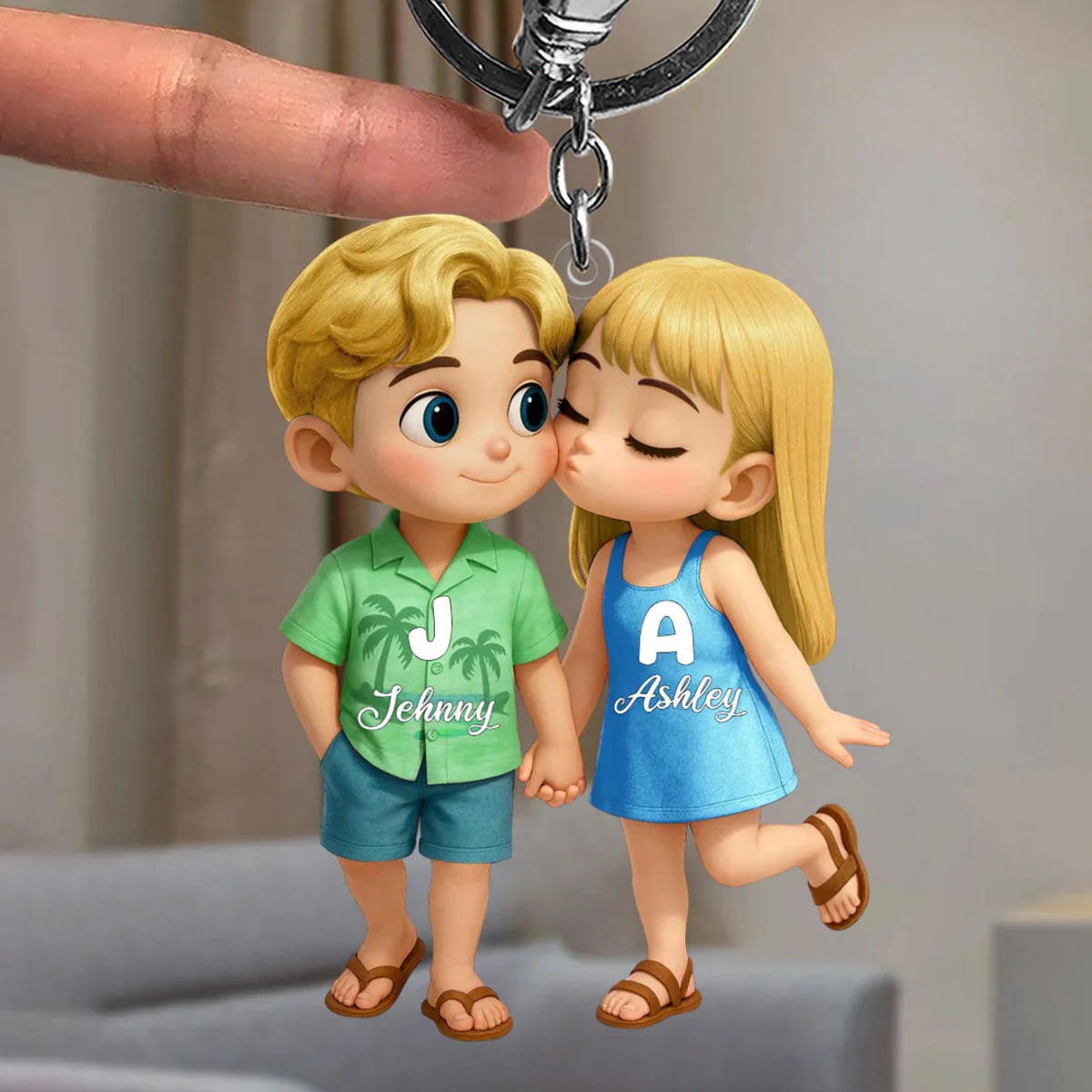 Cute Cartoon Couple Summer Vibe Personalized Acrylic Keychain - Image 6