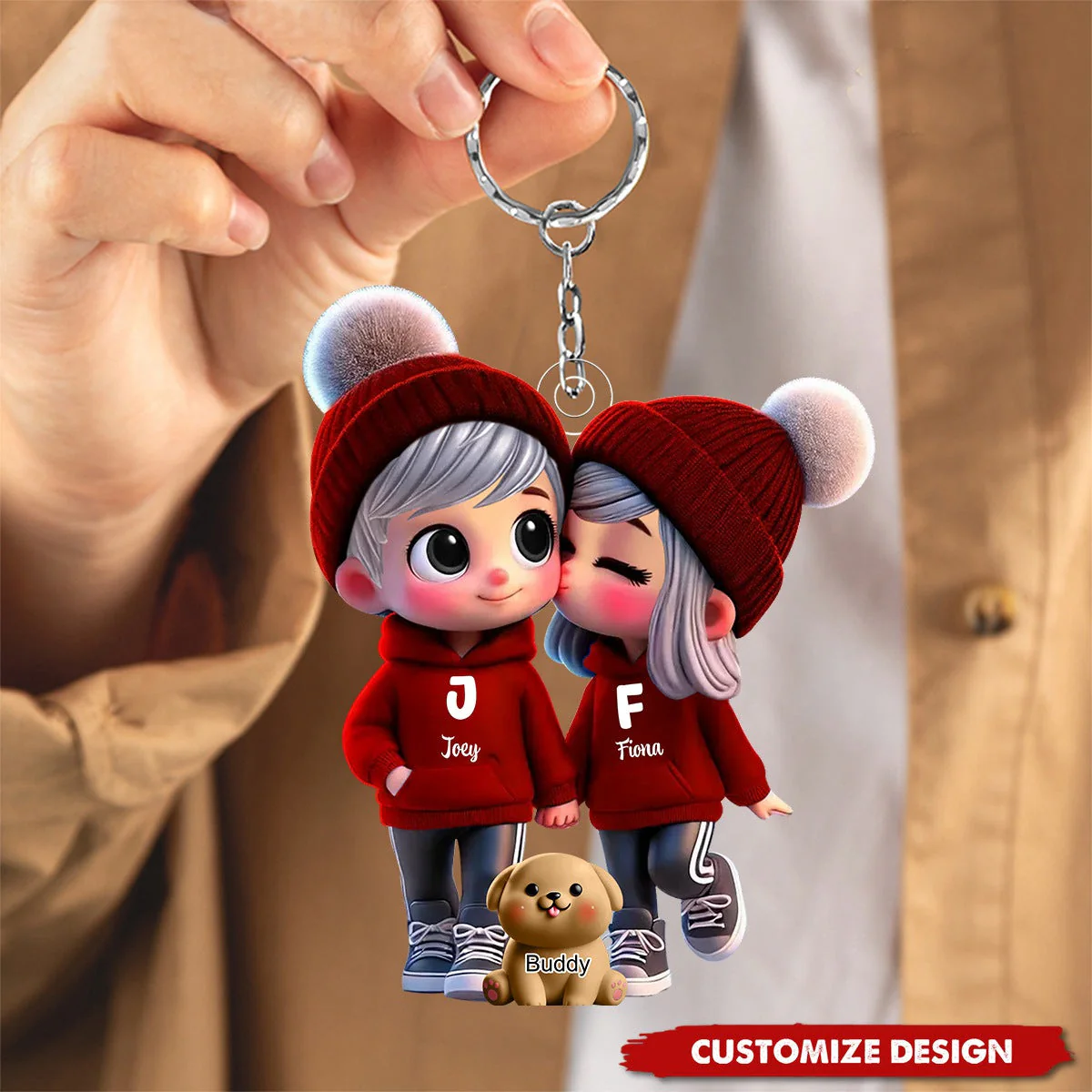 Cute Cartoon Couple You Me And The Dog Cat Personalized Keychain, Gift For Him, Her - Image 2