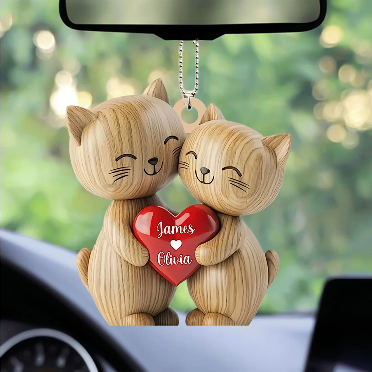Cute Cat Couple - Personalized Cat Heart Couple Ornament - Image 3