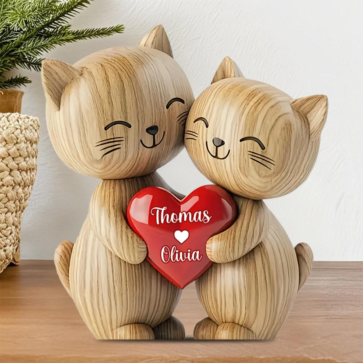 Cute Cat Couple - Personalized Cat Heart Custom Shaped Acrylic Plaque - Image 4