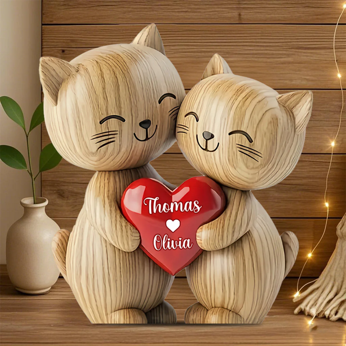 Cute Cat Couple - Personalized Cat Heart Custom Shaped Acrylic Plaque - Image 5