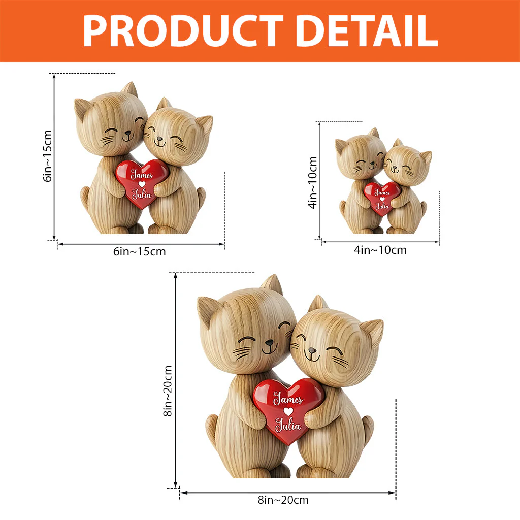 Cute Cat Couple - Personalized Cat Heart Custom Shaped Acrylic Plaque - Image 6