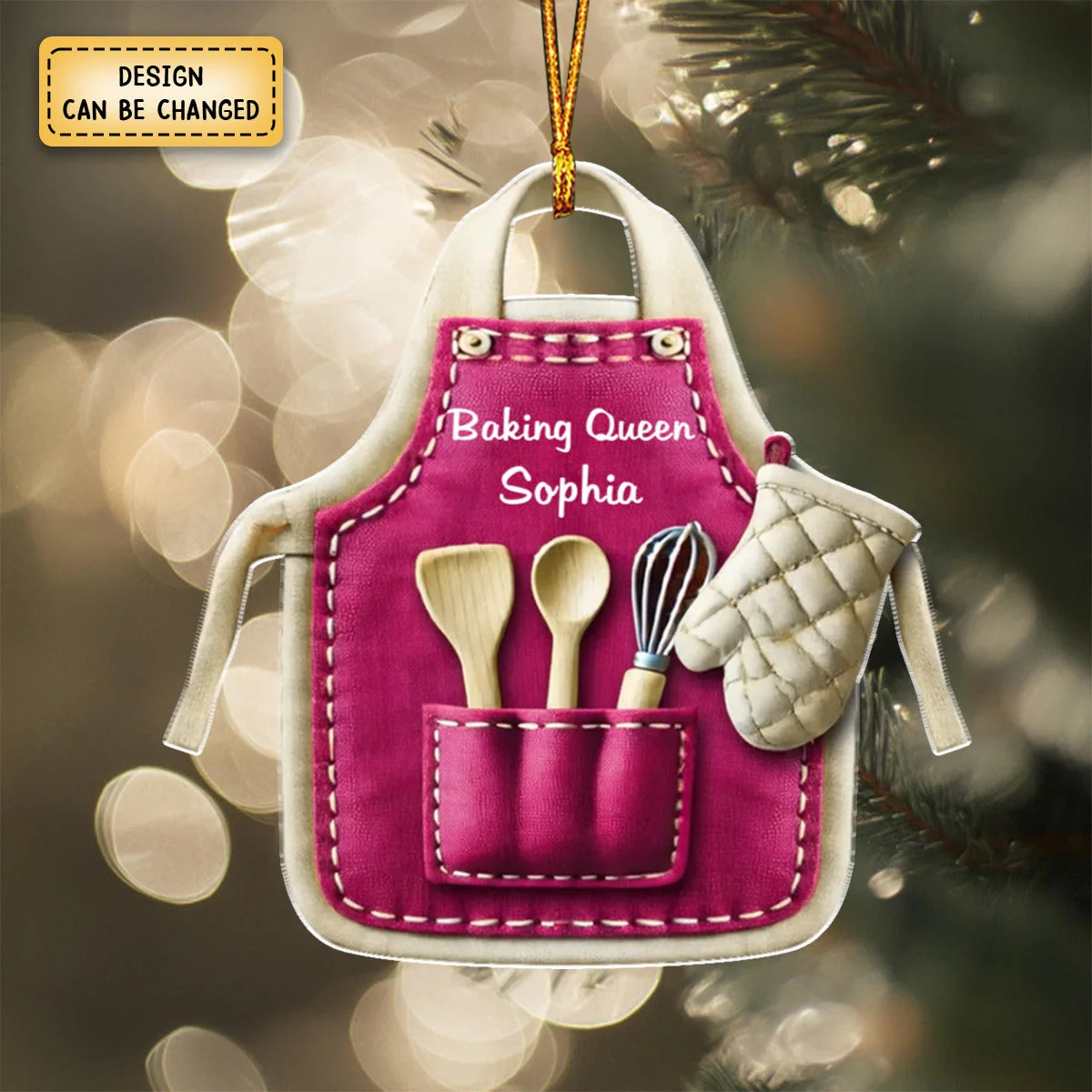 Cute Christmas Holiday Pastry Chef Bakers Apron Personalized Ornament - Image 5