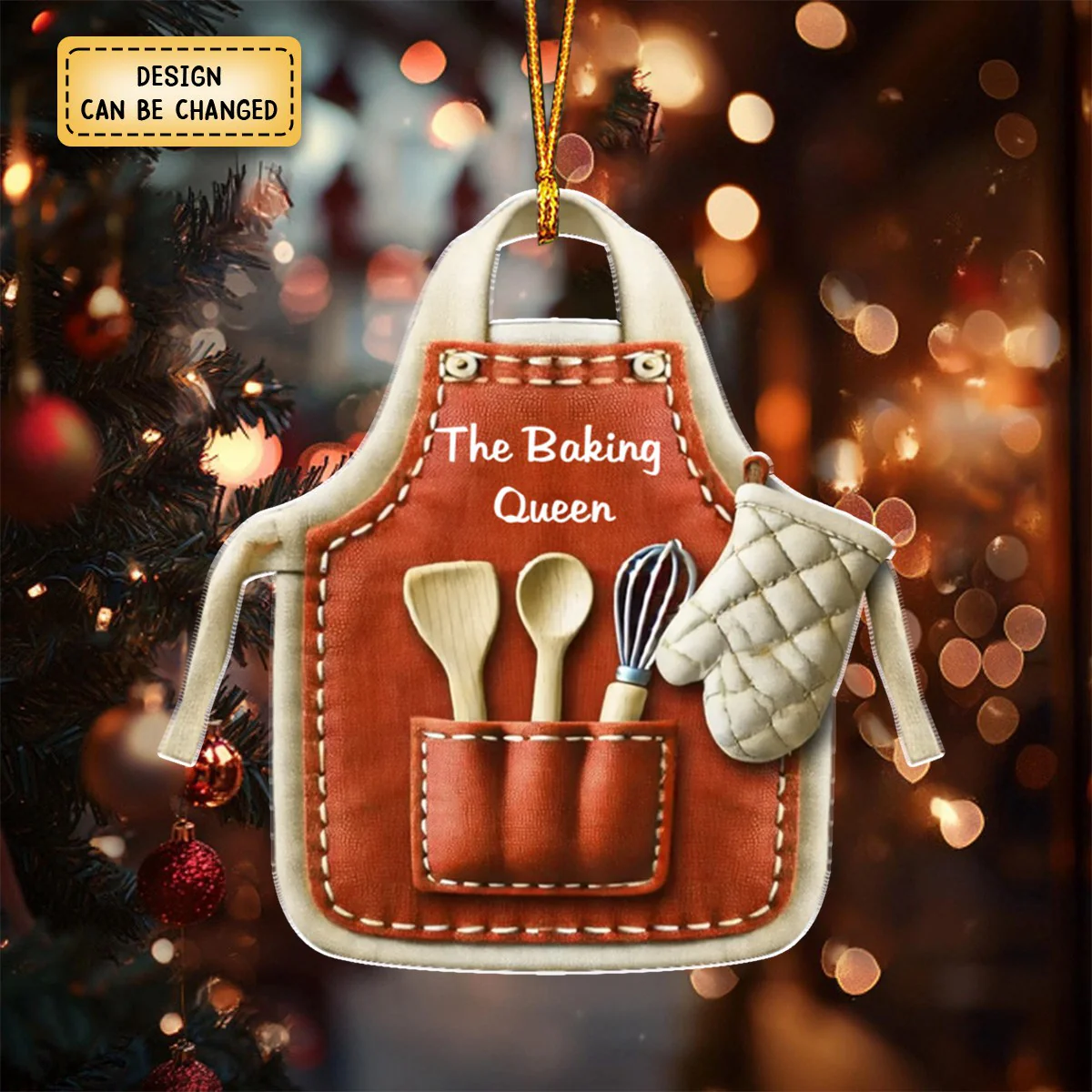 Cute Christmas Holiday Pastry Chef Bakers Apron Personalized Ornament - Image 6