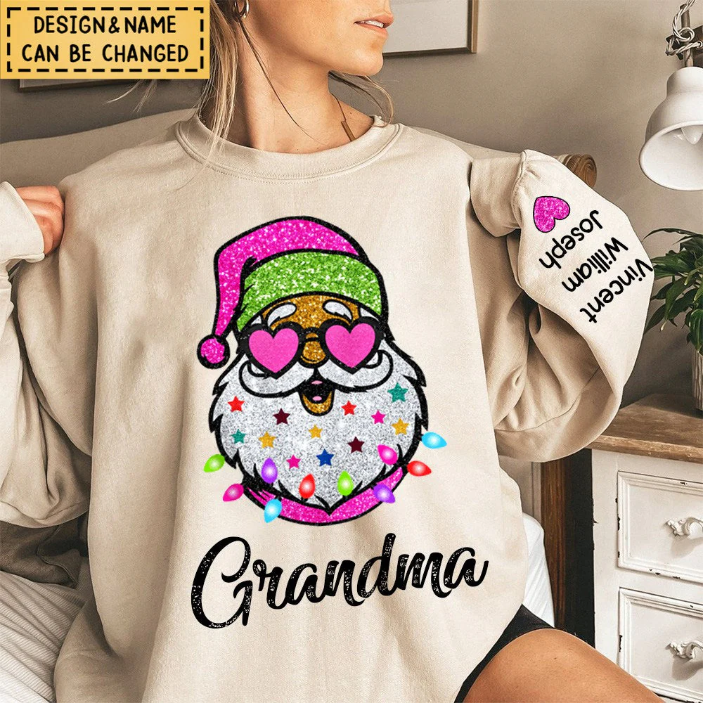Cute Christmas Santa With Sunglasses Nana Mom Claus Personalized Sweatshirt - Image 2