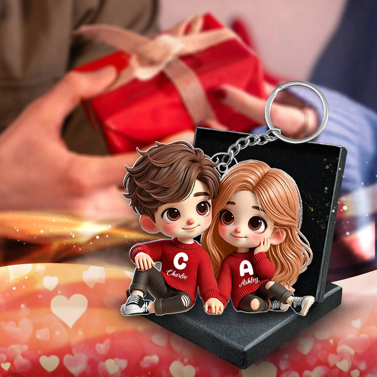 Cute Couple Sitting Together Personalized Acrylic Keychain,Gift for him, her - Image 4