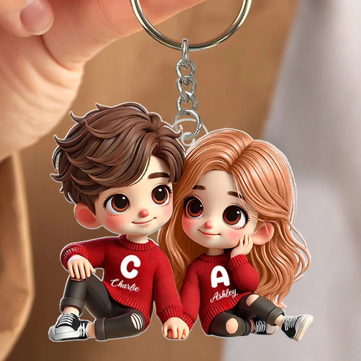 Cute Couple Sitting Together Personalized Acrylic Keychain,Gift for him, her - Image 5