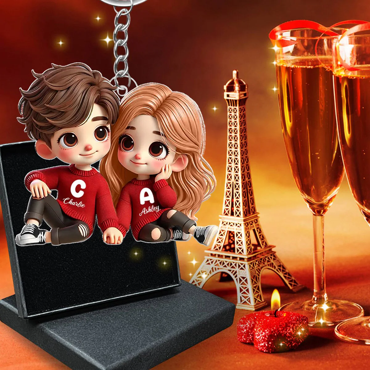 Cute Couple Sitting Together Personalized Acrylic Keychain,Gift for him, her - Image 6