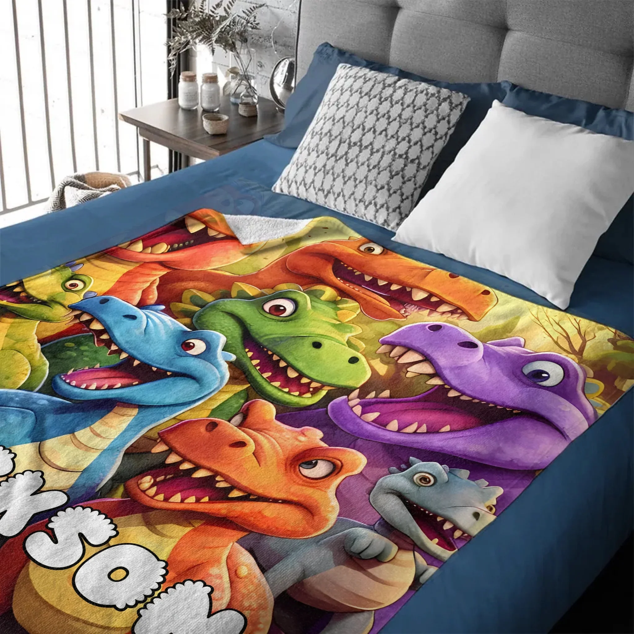 Cute Dinosaur Personalized Name Blanket Gift For Kids, Children - Image 2
