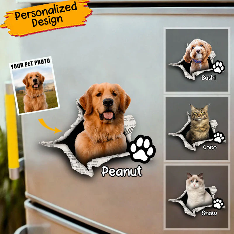 Cute Dog, Cat Pet Crack Personalized Funny Pet Fridge Decal/Sticker - Image 2