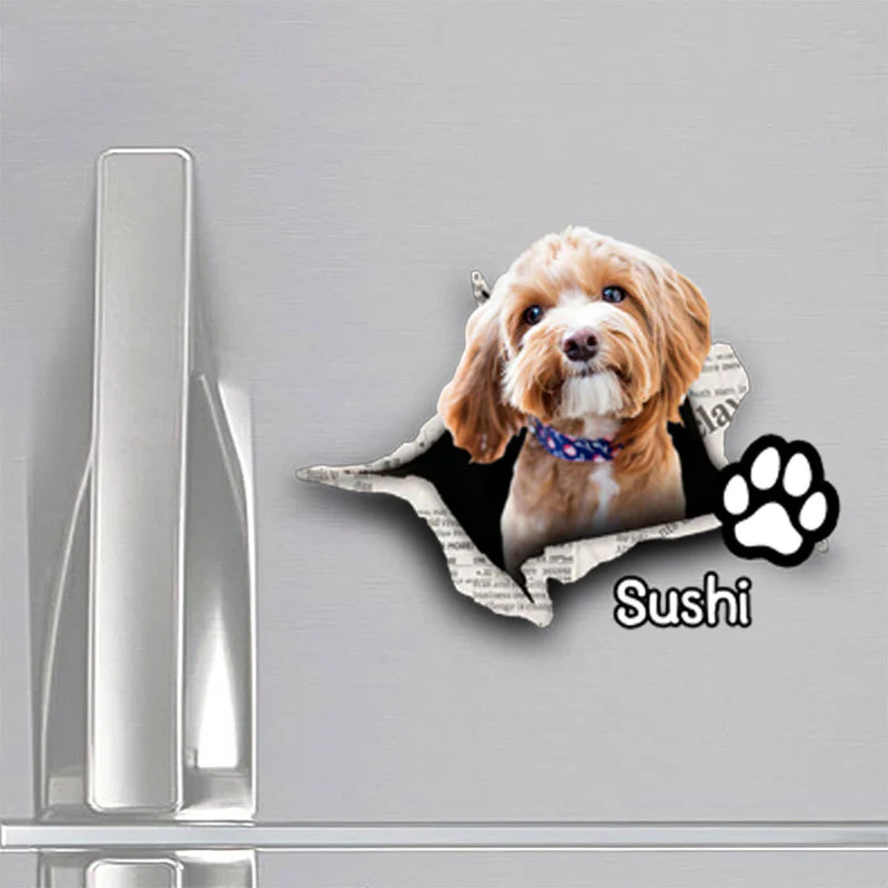 Cute Dog, Cat Pet Crack Personalized Funny Pet Fridge Decal/Sticker - Image 3