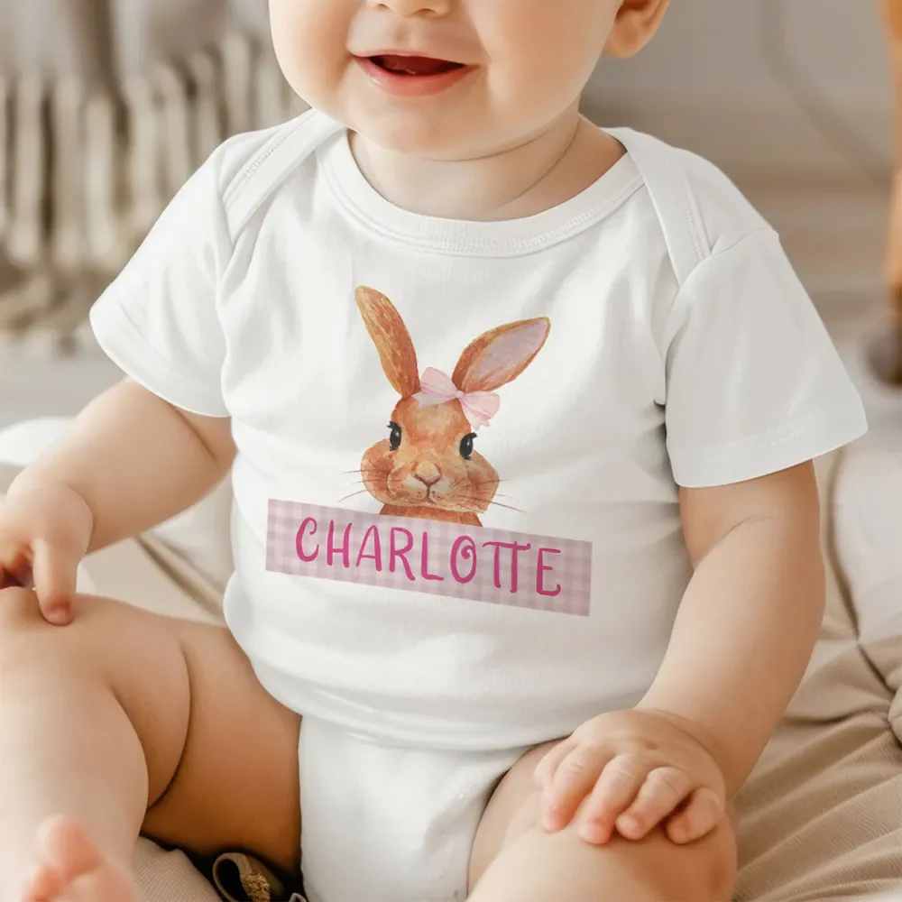 Cute Easter Bunny Custom Name Gift For Baby Personalized Baby Shirt Baby Onesie - Image 7