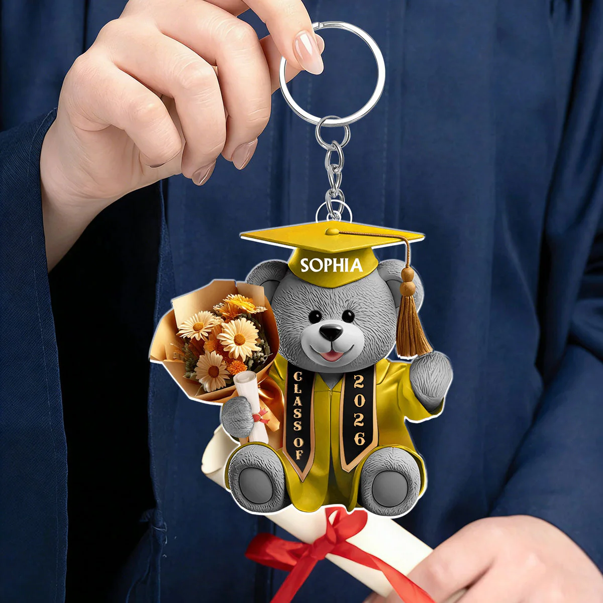 Cute Graduation Bear - Personalized Acrylic Keychain - Image 2