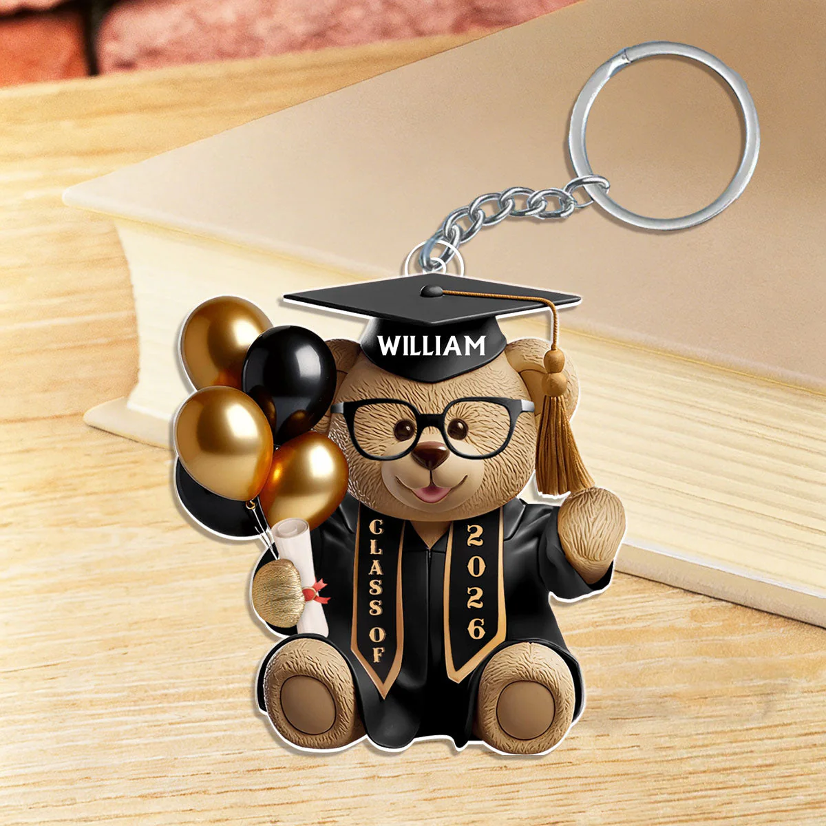 Cute Graduation Bear - Personalized Acrylic Keychain - Image 3