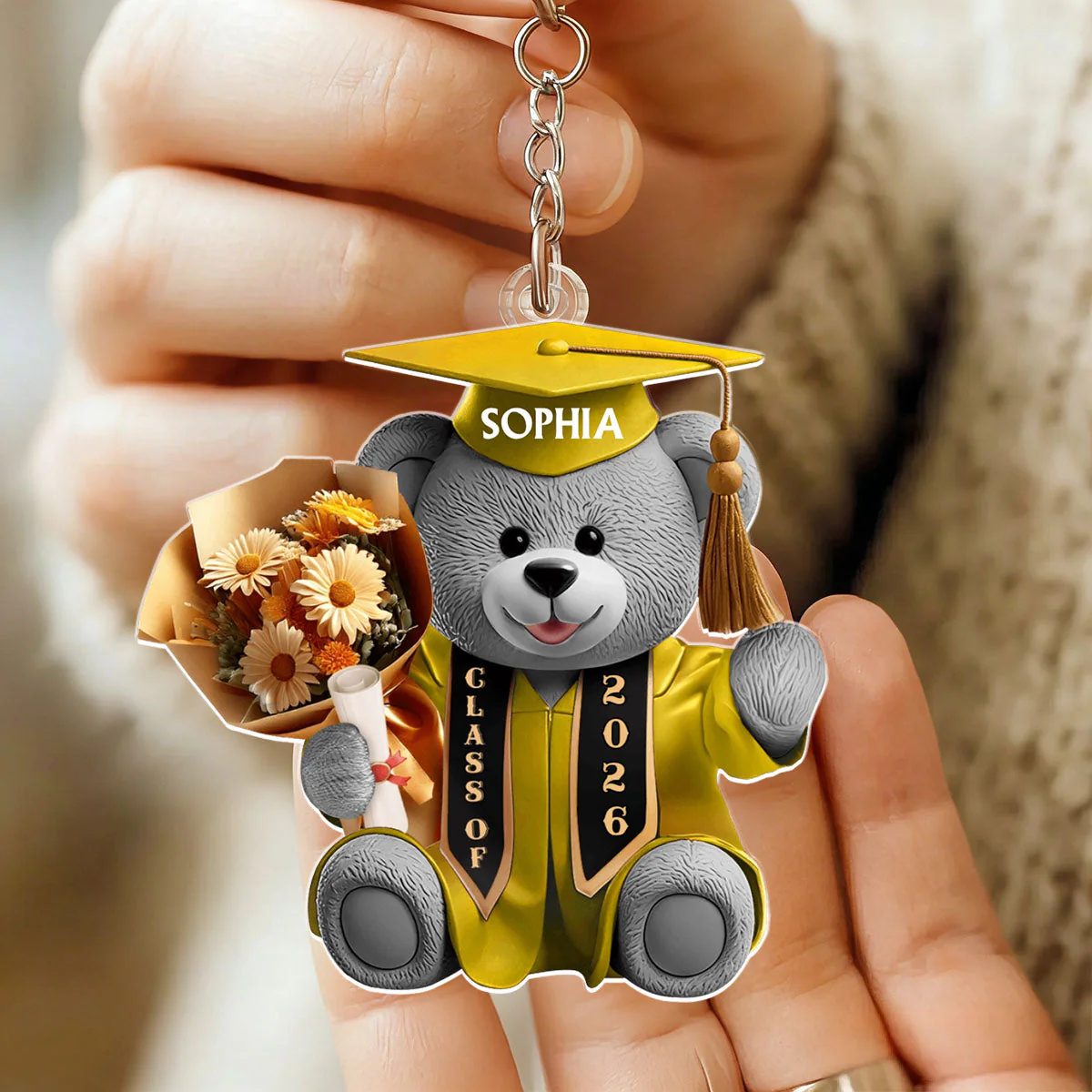 Cute Graduation Bear - Personalized Acrylic Keychain - Image 5