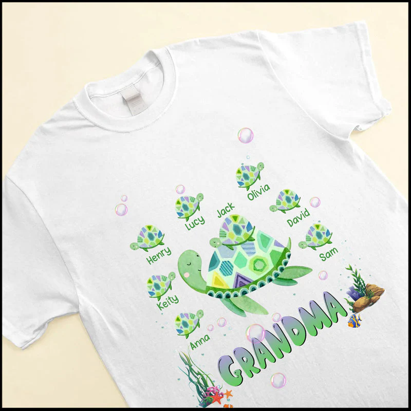 Cute Turtle Grandma Auntie Mom Kids Personalized T-Shirt - Image 2