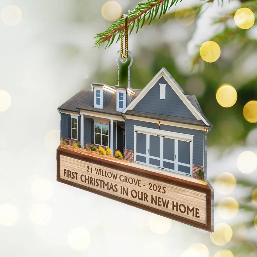 Cutout Photo First Christmas In Our New House - Personalized Acrylic Ornament - Image 4